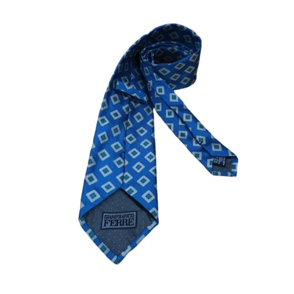 GIANFRANCO FERRE Blue Geometric Silk Tie ITALY 57"/ 3.5" EC - Picture 6 of 7